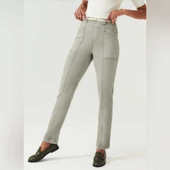 Spanx Stretch Twill Straight Leg Pull On Pants Olive Oil Green Women’s Size XL - Picture 12 of 12